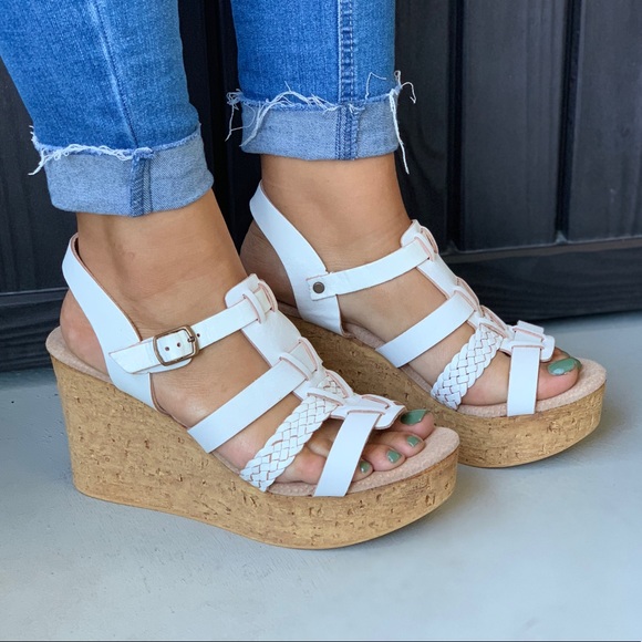 NIB Miles Vintage White Cork Platform Wedge Sandal - Picture 3 of 6